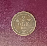 Sweden 2 Öre Coin 1874 used, copper