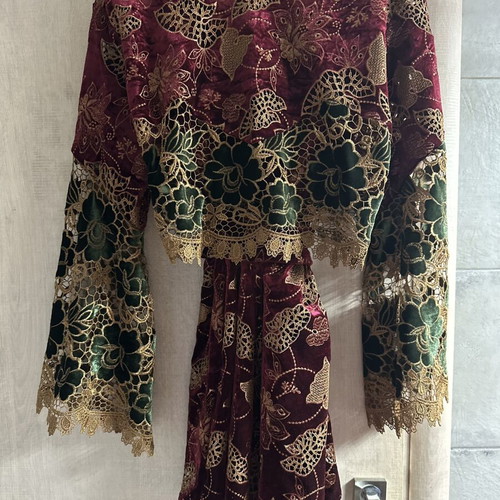 Nidodileda Velvet Crochet Kimono Blazer with Belt