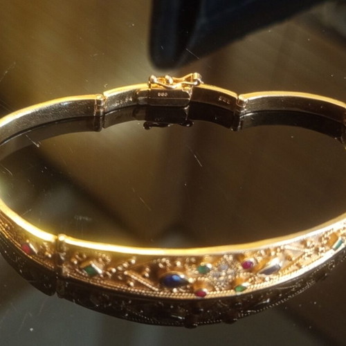 Women's gold ring and bracelet set 14k with rubies, emeralds, sapphires, like new