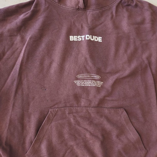 Pull & Bear Oversized Hoodie used, purple burgundy, best dude print