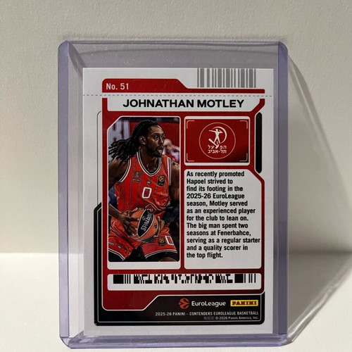 Euroleague Johnathan Motley Card 2025-2026 Panini Contenders like new