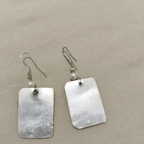 Handmade Earrings with Resin and Pearls, Abstract Design, Like New
