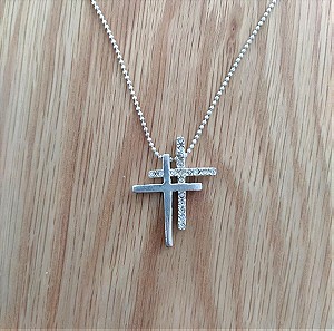 Κολιέ ασημί με δύο ενωμένους σταυρούς