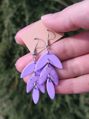 Handmade earrings new, purple and silver polymer clay