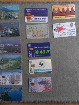Phone cards used, 16 Greek, 2 French, 5 recharge cards