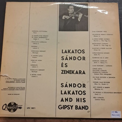Sandor Lakatos And His Gipsy Band vinyl record used, good condition