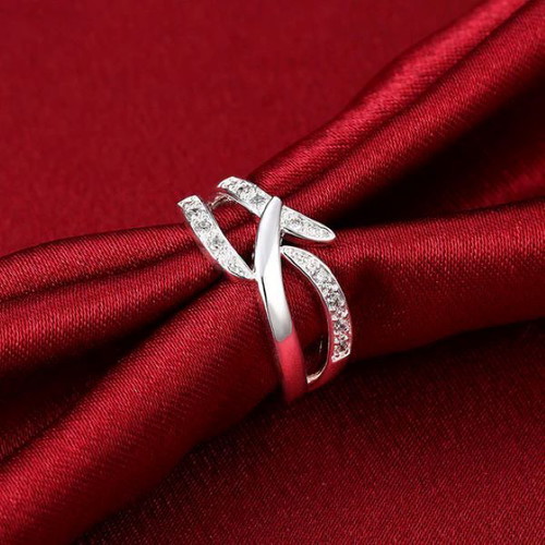 Butterfly ring with zirconia, silver plated, new