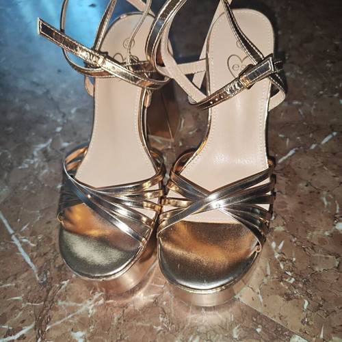 High-heeled pink bronze platform sandals size 36 new