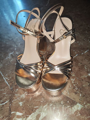High-heeled pink bronze platform sandals size 36 new