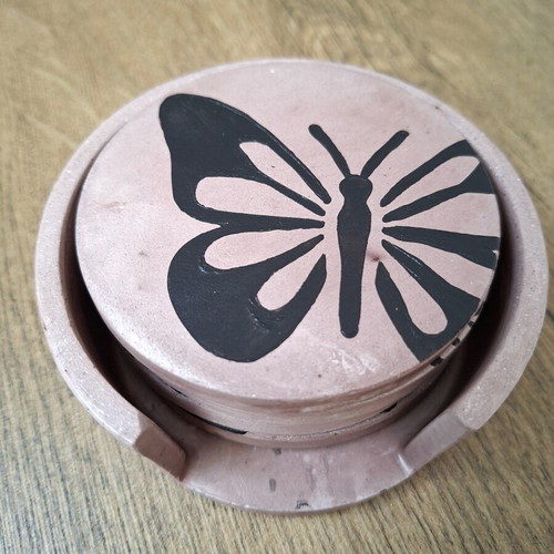 Handmade plaster coaster set with butterfly design