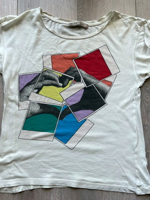 Pink Woman women's top used, white with multicolor pattern, size S