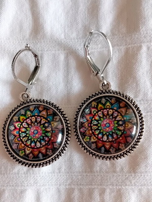 Boho Mandala Earrings New in Silver and Multicolor