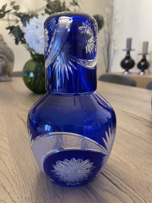 Antique carafe with glass like new, special blue color