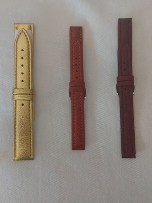 Watch straps new, set of 3, leather, brown and gold