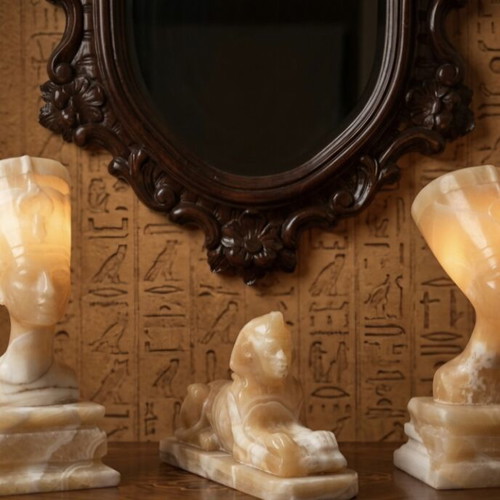 Table lamps vintage statues carved in natural stone, like new