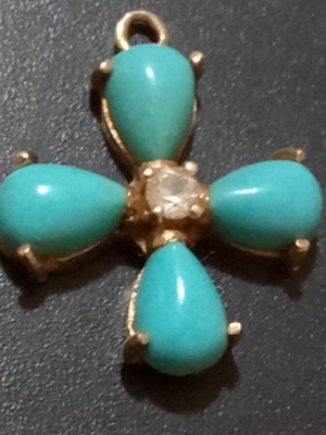 14K Gold Vintage Cross with Turquoise and Zircon