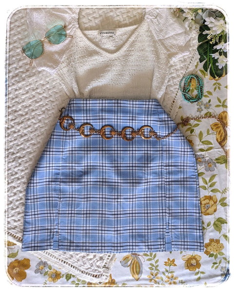 Cute Coquette Mini Skirt • Φούστα Καρό μίνι γαλάζια