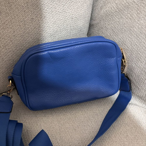 Women's leather crossbody camera bag blue rouille new