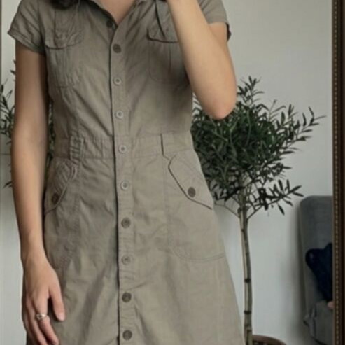Khaki Safari Dress Cotton Gabardine Lussile Size S like new