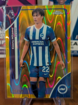 2025-26 Topps Chrome Premier League Kaoru Mitoma Yellow RayWave κάρτα σαν καινούργιο