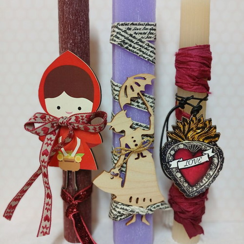 Easter candles new, set of 3 with Red Riding Hood, Mary Poppins, Love