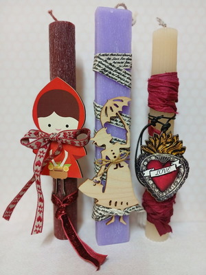 Easter candles new, set of 3 with Red Riding Hood, Mary Poppins, Love