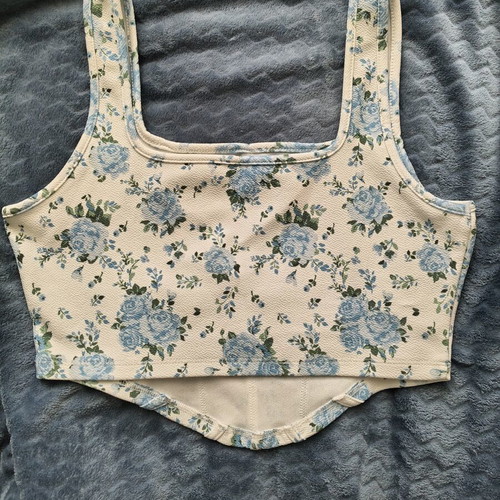 Floral Corset Crop Top Shein like new, size L, white and turquoise