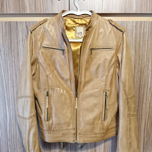 Lapel women's leather jacket like new, brown, size L