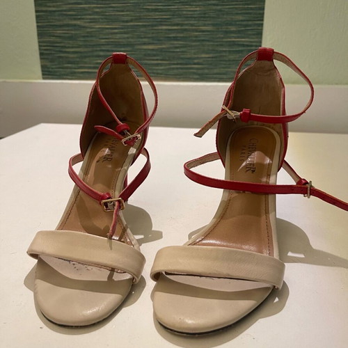 Women's sandals used, beige and red, size 37