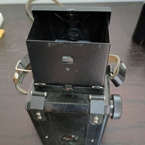 Lubitel 2 camera used with black leather case