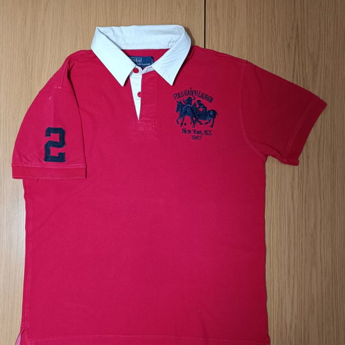 Polo Ralph Lauren Rugby Shirt Double Big Pony size L like new, red and white