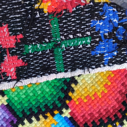 Handmade embroidered rug runner used, 1.80 x 0.80 m, cross-stitch