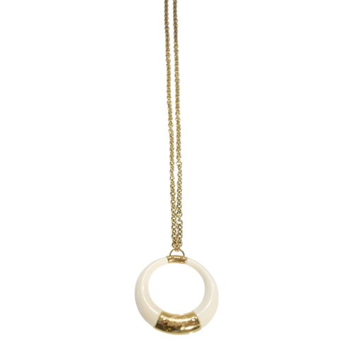 D&G Dolce & Gabbana long necklace cream resin pendant gold chain logo