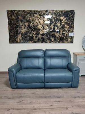 Turquoise Blue Leather Sofa Three-Seater with Electric Relax Mechanism La-z-boy New