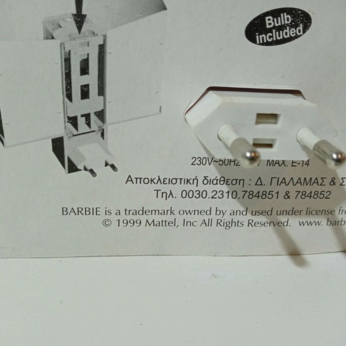 Mattel Barbie night light 1999 new European power 230V-50Hz