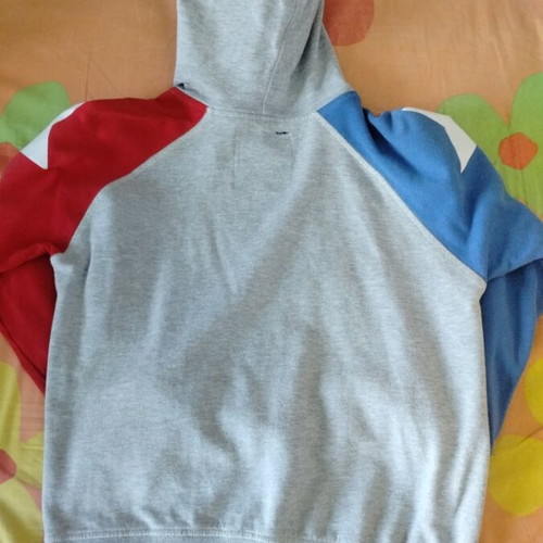 Children's grey hoodie with star sleeves, size 146 cm, age 10-11