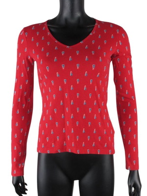 Blutsgeschwister blouse size S red with lips pattern cotton long sleeve like new