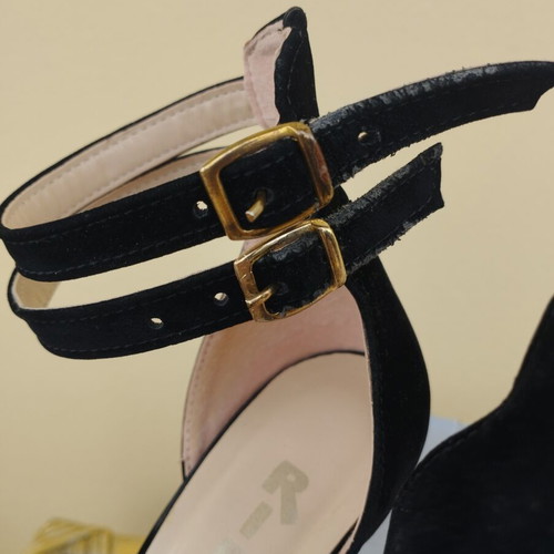 Suede black sandals with red sole used, heel height 10 cm, size 37