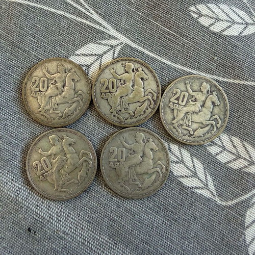 20 Drachma 1960 coins pack of 5, King Pavlos