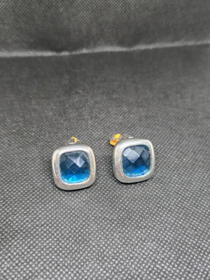 Vintage silver clip-on earrings with blue crystal like new