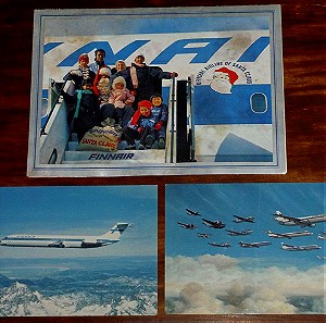 FINNAIR Συλλεκτική ευχετήρια κάρτα + 2 καρτ ποστάλ της αεροπορικής εταιρείας FINNAIR -τέλη του προηγούμενου αιώνα.
