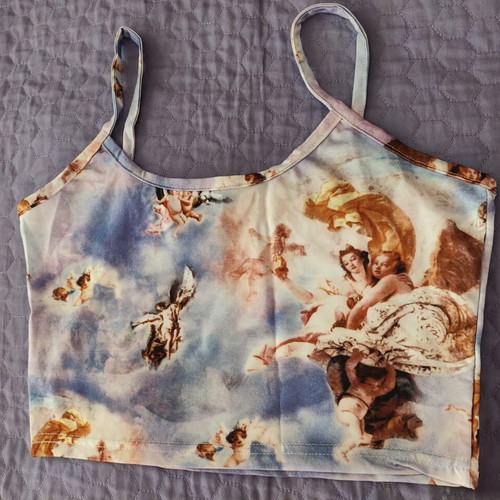 Y2k Angels Crop Top καινούριο, μπλε πολύχρωμο, μέγεθος M
