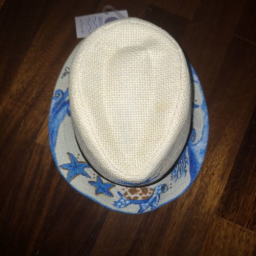 Handmade summer hat new, white and blue, size 54