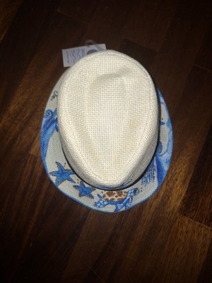 Handmade summer hat new, white and blue, size 54