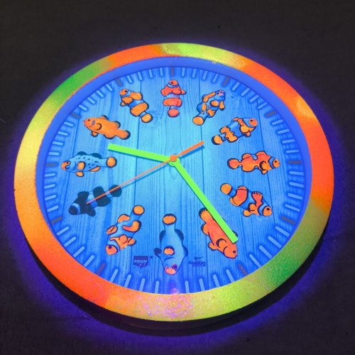 Glowing wall clock with clownfish, handmade