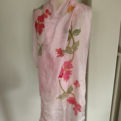 Ideen silk scarf 170x45 pink multicolor like new