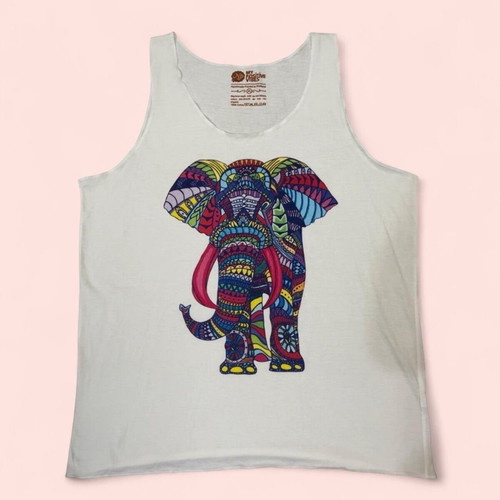 My Positive Vibes Rainbow Elephant Printed Tank Top Handmade Women's XL Cotton like new