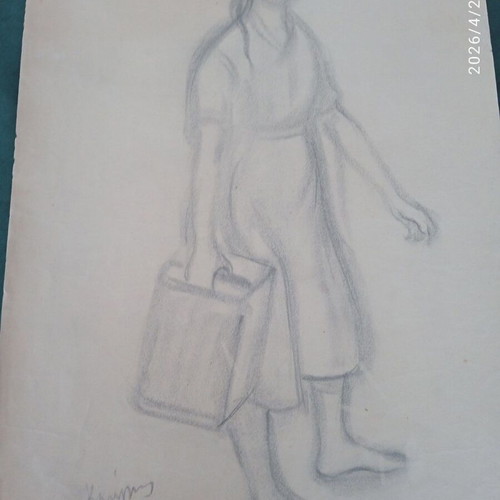 Painting by Orestis Kanellis "The Little Water Carrier" new, 34x48 cm