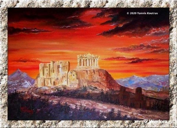  pinakas zografikis (Acropolis - Parthenon) ergo zografismeno sto cheri se telaromeno kamva - 35X50X1.5 cm