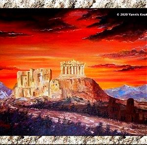 Πίνακας ζωγραφικής (Acropolis - Parthenon) Έργο ζωγραφισμένο στο χέρι σε τελαρωμένο καμβά - 35X50X1.5 cm